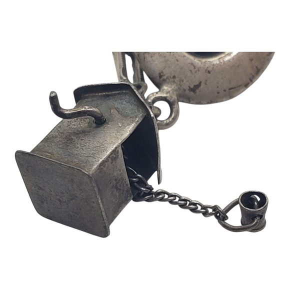 Vintage Sterling Silver Charm Bracelet Cowboy Nautical Scissors Ring Hat 7in - Picture 16 of 16